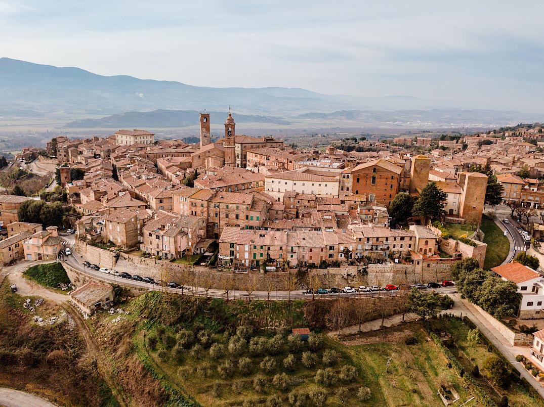 Medieval hilltop town with a view towards Tuscany